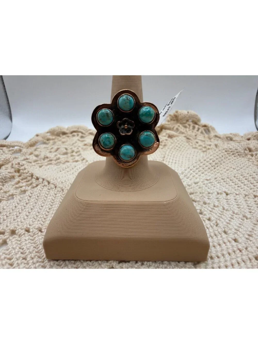 Artisan crafted Mohave Turquoise Copper Cluster Flower Ring Adj Rustic Boho 10g
